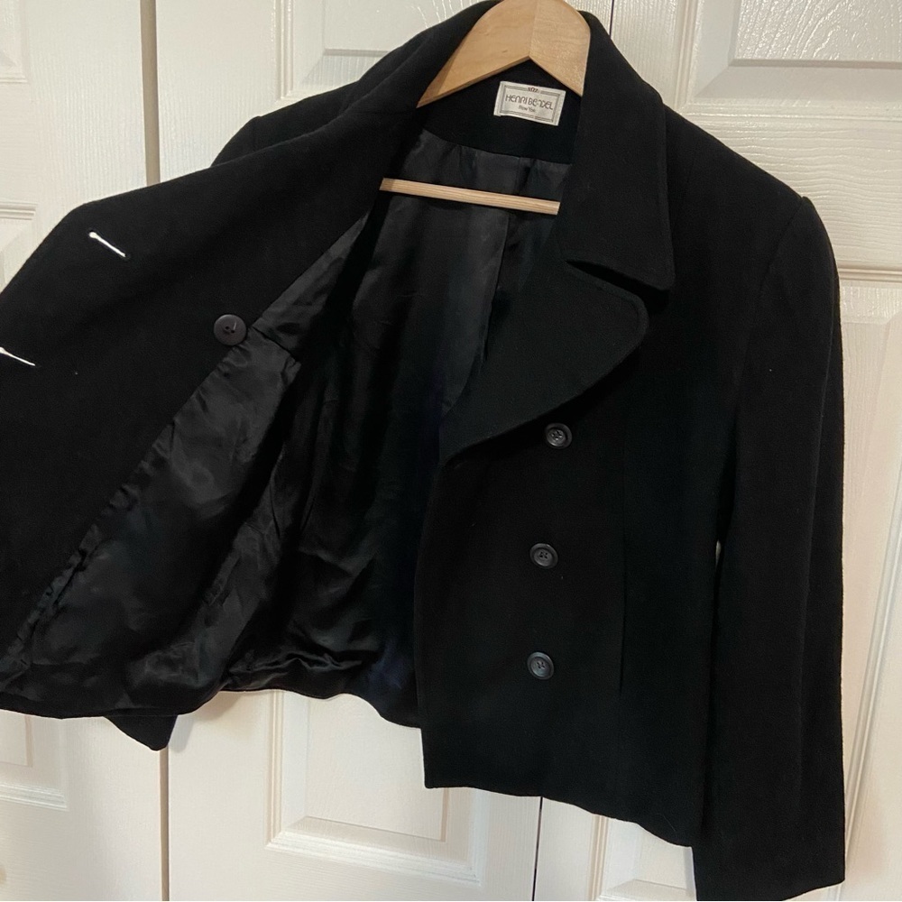Henri Bendel Cashmere Wool Cropped Double Breasted Blazer Peacoat Black Size 8 - Picture 5 of 11